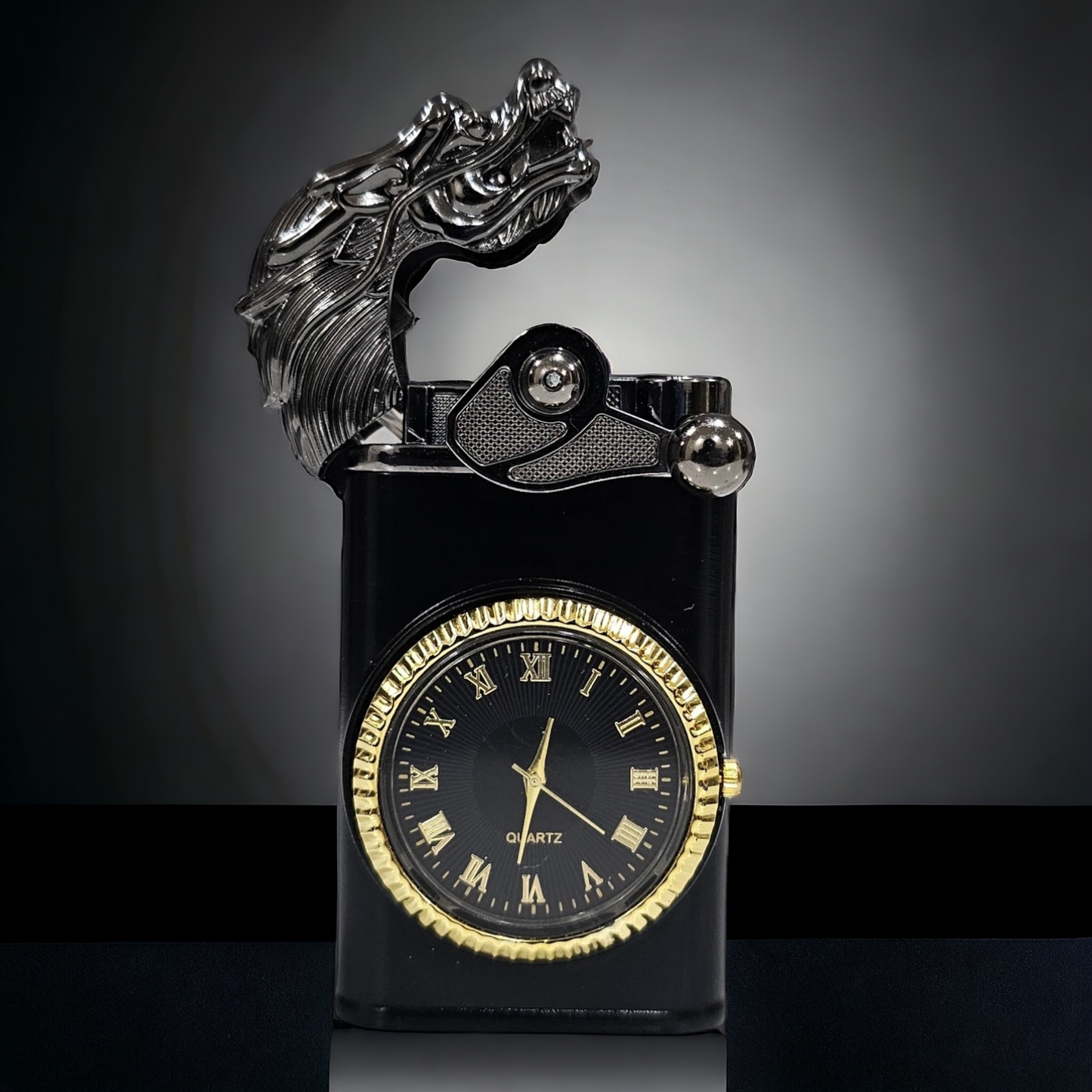 2 in One Dual Flame Dragon Lighter With Inbuilt Watch