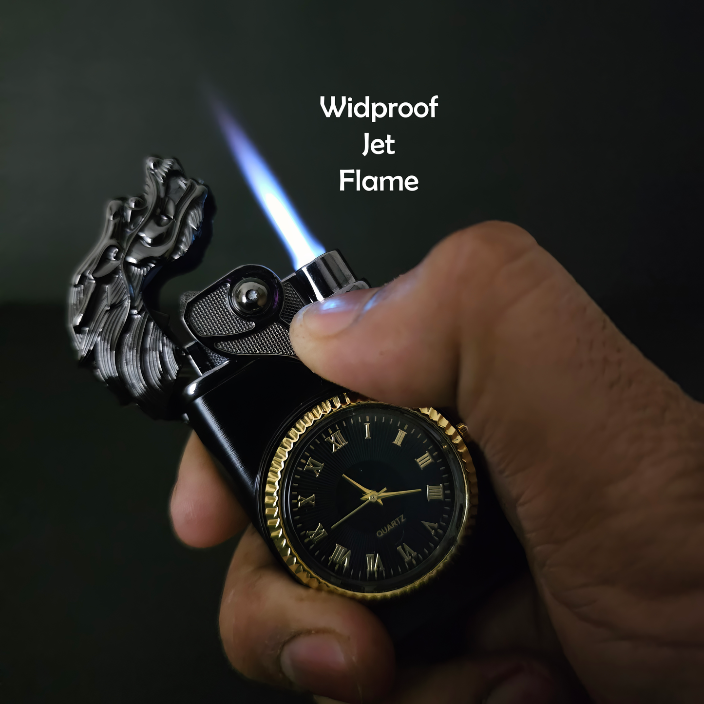 2 in One Dual Flame Dragon Lighter With Inbuilt Watch