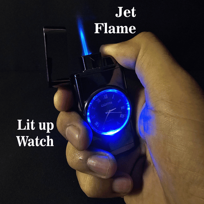 Jet Flame Lighter with Built-In Light-Up Watch - Stylish and Functional Accessory