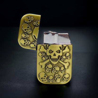 Skull Engraved Golden Jet Flame Lighter - Bold Design & Precision Flame