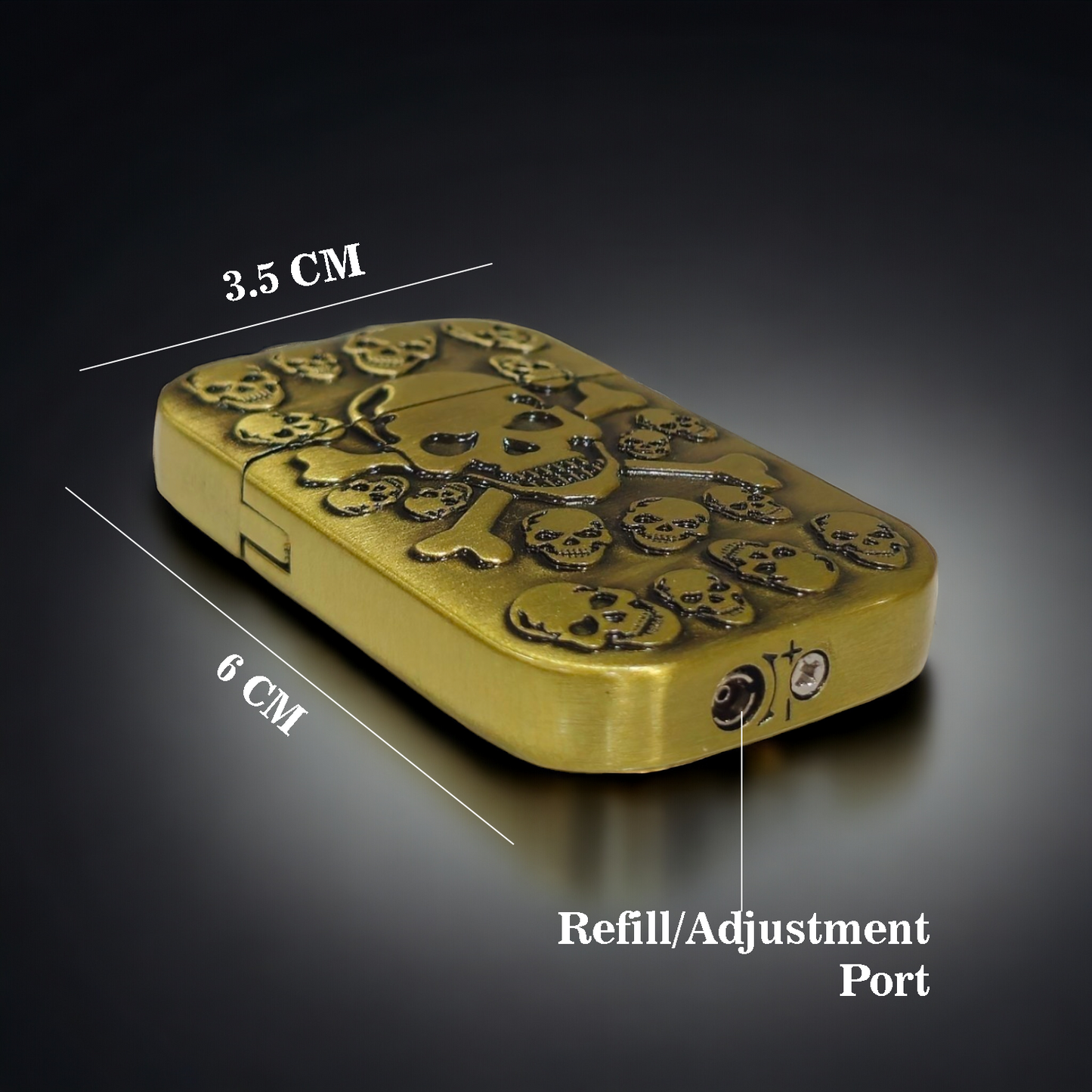 Skull Engraved Golden Jet Flame Lighter - Bold Design & Precision Flame