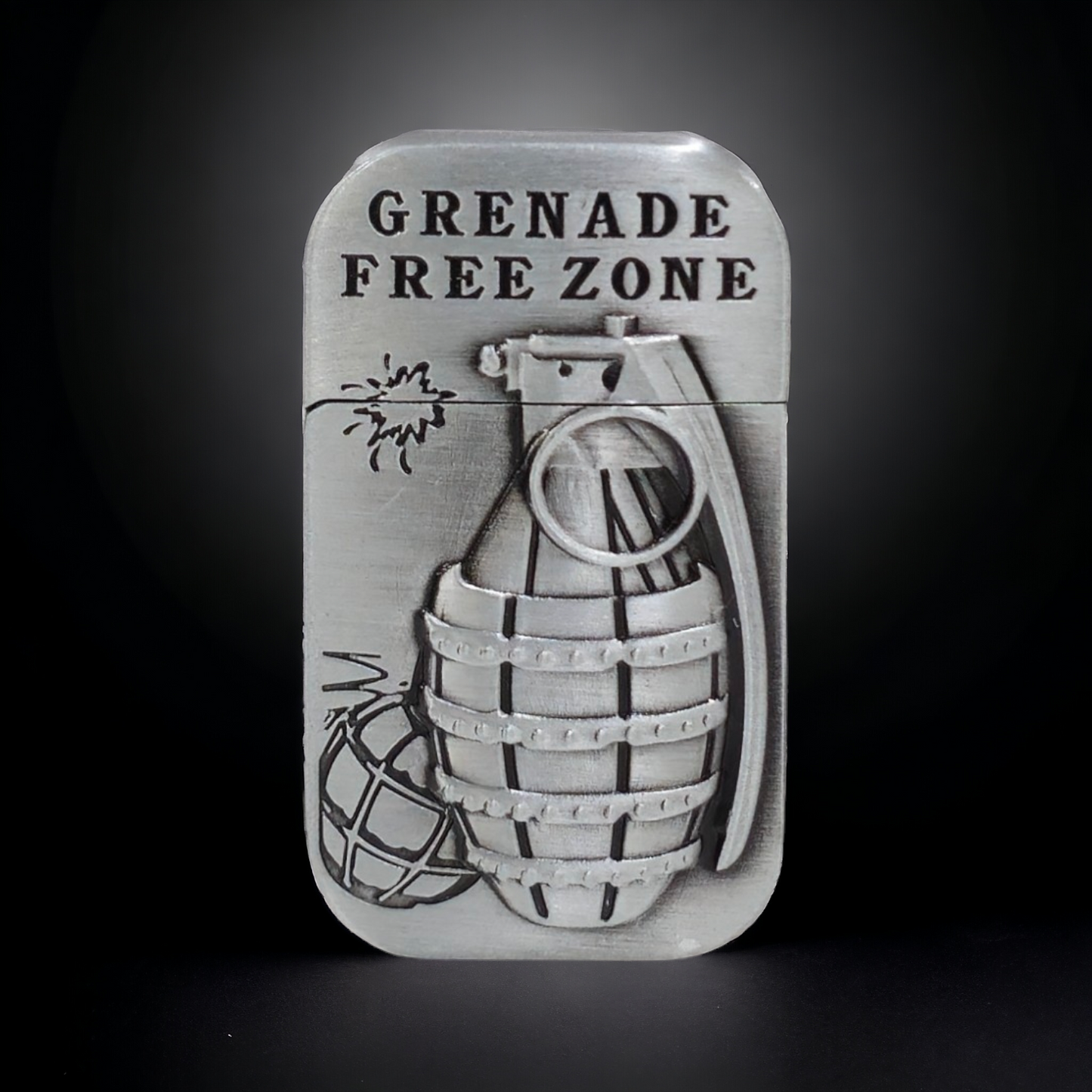 Grenade Engraved Silver Jet Flame Lighter - Rugged Design & Powerful Flame