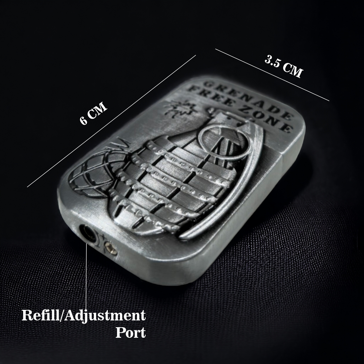 Grenade Engraved Silver Jet Flame Lighter - Rugged Design & Powerful Flame