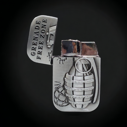 Grenade Engraved Silver Jet Flame Lighter - Rugged Design & Powerful Flame